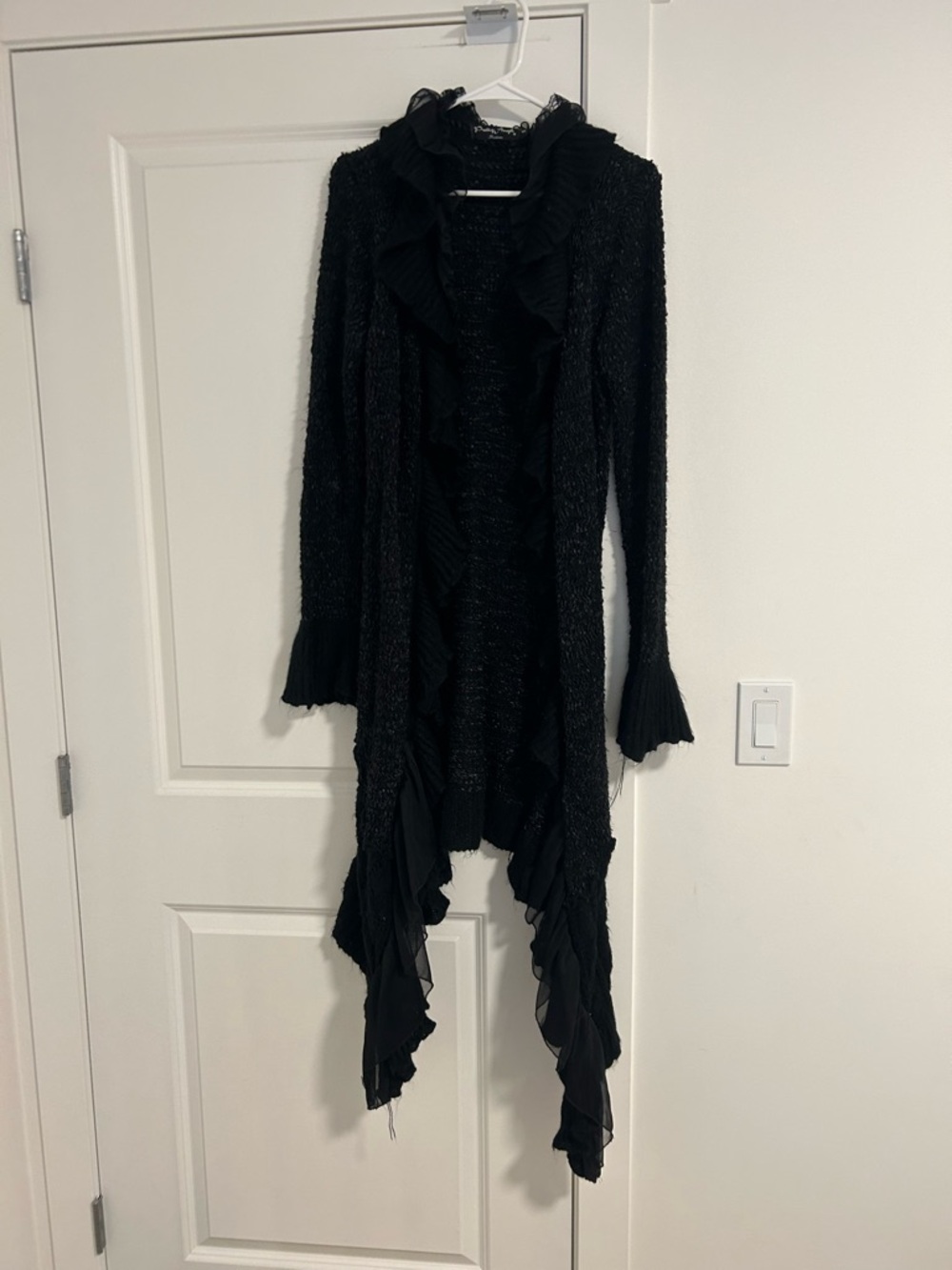 Pretty Angel Vintage y2k silk Black Ruffle Knit Duster Cardigan
